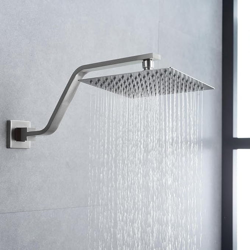 16 Inch S Shape Brushed Nickel Shower Head Arm, Square Wall Mounted Shower Arm - Image 2
