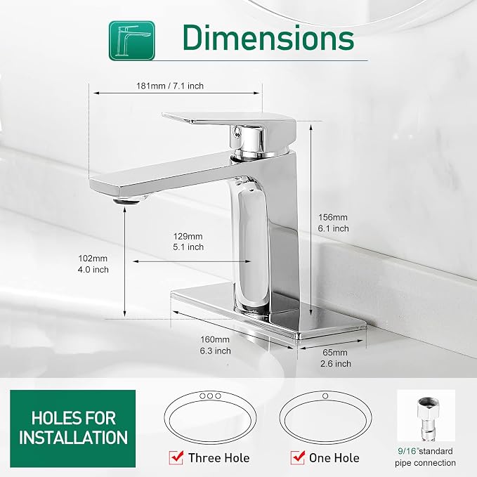VOTON Chrome Bathroom Faucet One Hole Single Handle Bathroom Sink Faucet - Image 6