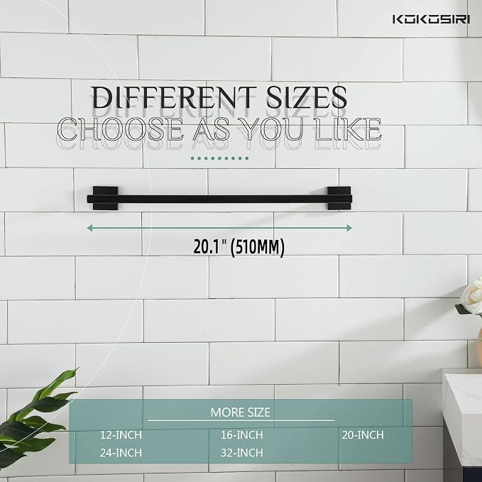 KOKOSIRI Towel Rail Bathroom Towel Bars Matte Black 20 Inch Towel Holder - Image 9