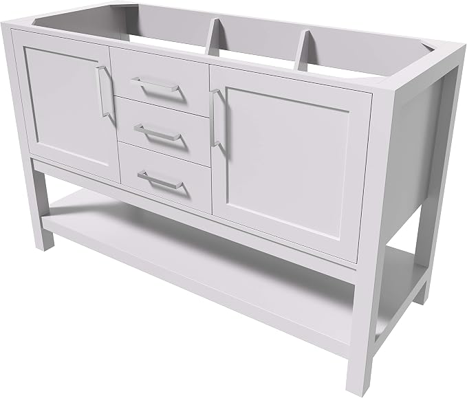 ARIEL 54" White Bathroom Vanity Base Cabinet, 2 Soft Closing Doors and 6 - Image 6