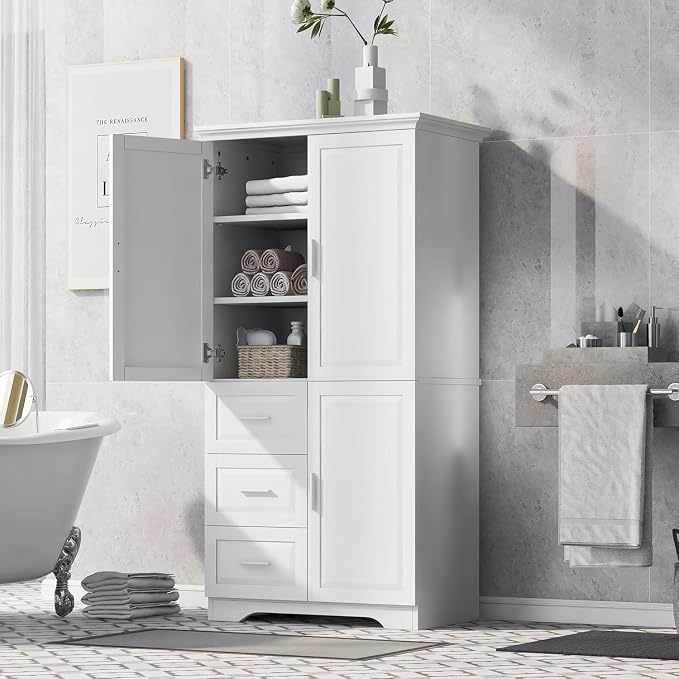 Tall Wide Storage Cabinet with 3 Doors, 3 Drawers, and Adjustable Shelves - Image 3