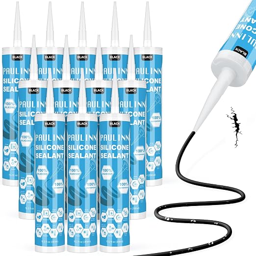 PAULINN 12 Packs Black Silicone Sealant 100% Waterproof Silicone Caulk by PAULINN