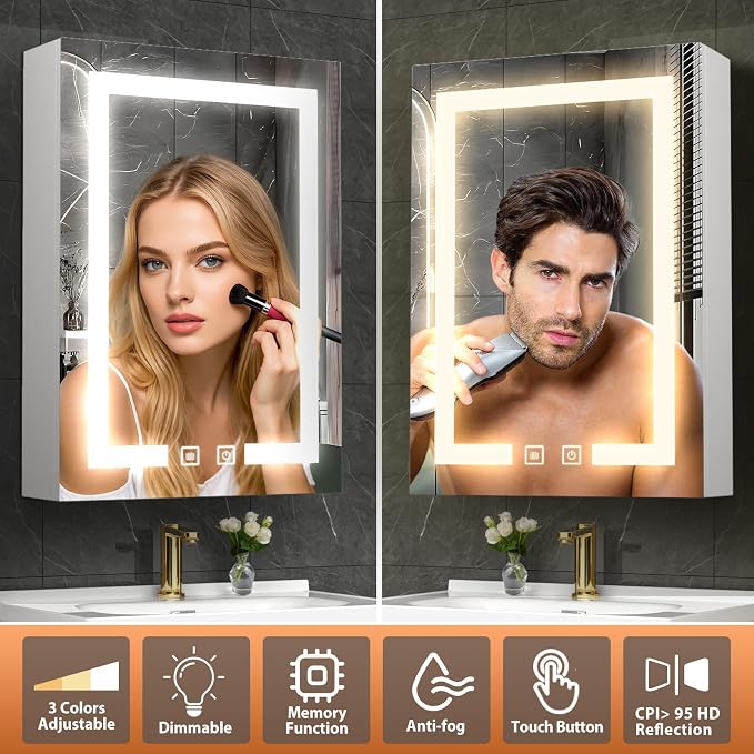 Bathroom Medicine Cabinet with Mirror, Wall Mounted or Recessed Medicine - Image 7