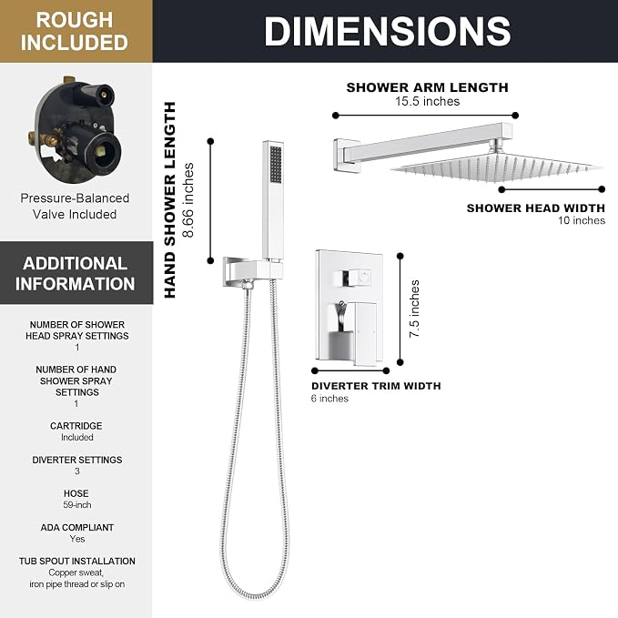 Lava Odoro Modern 2-Setting Square Shower System - Image 6