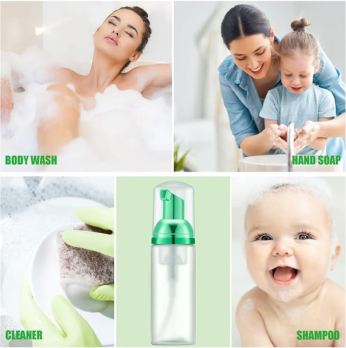 Lil Ray 2 Oz Empty Frosted Green Foam Pump Bottle, Travel Foamer Soap Dispenser - Image 4
