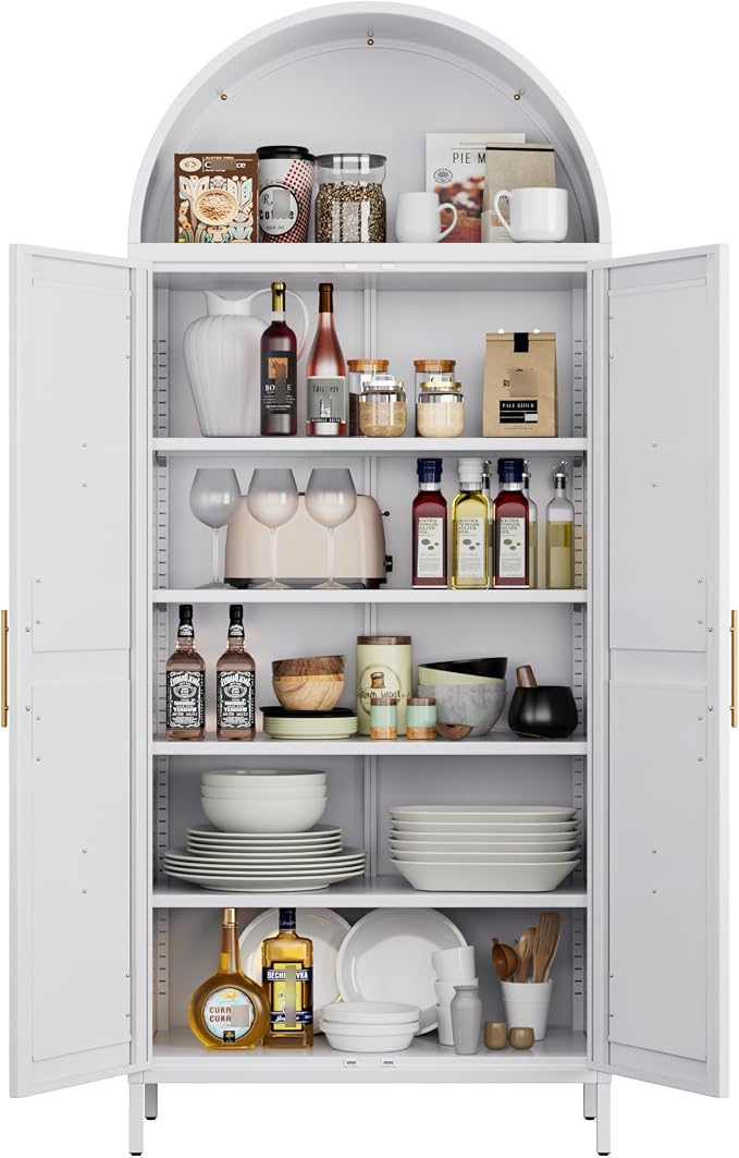 Farmhouse Kitchen Pantry Cabinet, 73in Tall Arched Storage Cabinet - Image 9