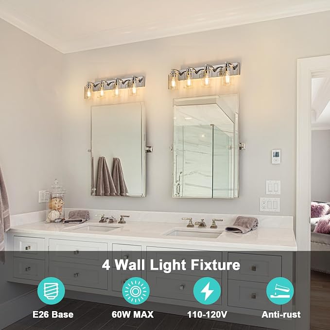 4-Light Bathroom Light Fixtures Modern Chrome Vanity Lights - Image 9
