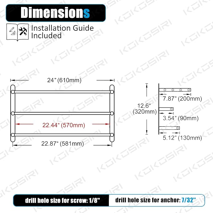 KOKOSIRI 3 Tier Bath Towel Bar 24 Inch Wall Mounting Rack - Image 2