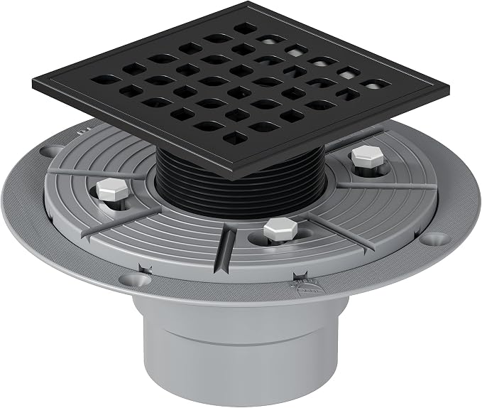 Neodrain Square Shower Drain, 4 inch Black Stainless Steel 304 Grate and PVC by Neodrain