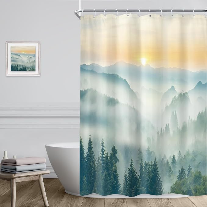 Riyidecor Small Stall Mountain Shower Curtain 54Wx78H Inch Rv Narrow Extra Long - Image 3