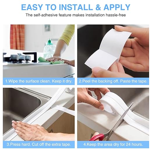 White Caulking Tape for Toilet and Bathtub Self Adhesive, 1.5" x13.5Ft Sealant - Image 4