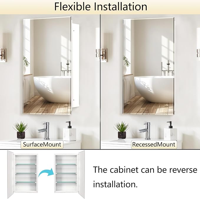 Medicine Cabinet, Rectangular Beveled Frameless Mirror Cabinet, Wall Mounted - Image 7