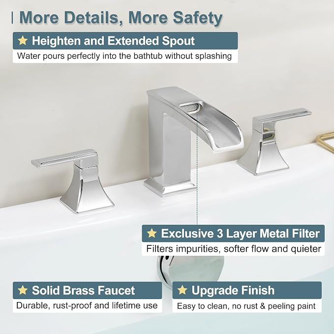 Brass Roman Tub Faucets, High Flow Waterfall Deck Mount Bathtub Faucet Set - Image 4