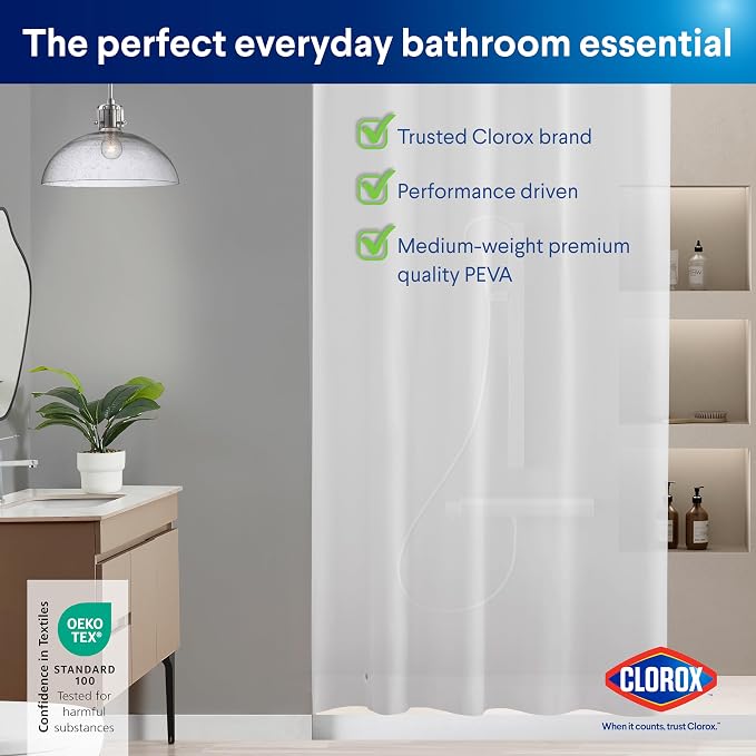 CLOROX Shower Curtain Liner, Premium Medium-Weight Durable Waterproof 6g PEVA - Image 9