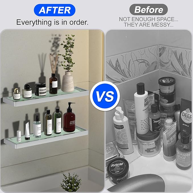 20IN Bathroom Shelves/Shelf Glass Wall Mount Floating Shelves - Image 7
