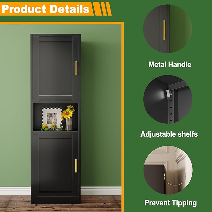 Tall Narrow Storage Cabinet 66.93" H Tall Bathroom Cabinet Metal Pantry Cabinets - Image 4