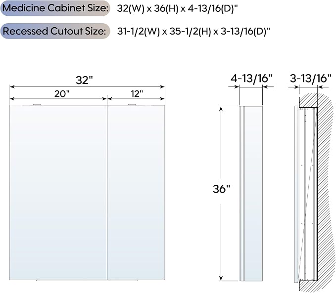 WELLFOR 32" x 36" Bathroom Medicine Cabinet - Image 2