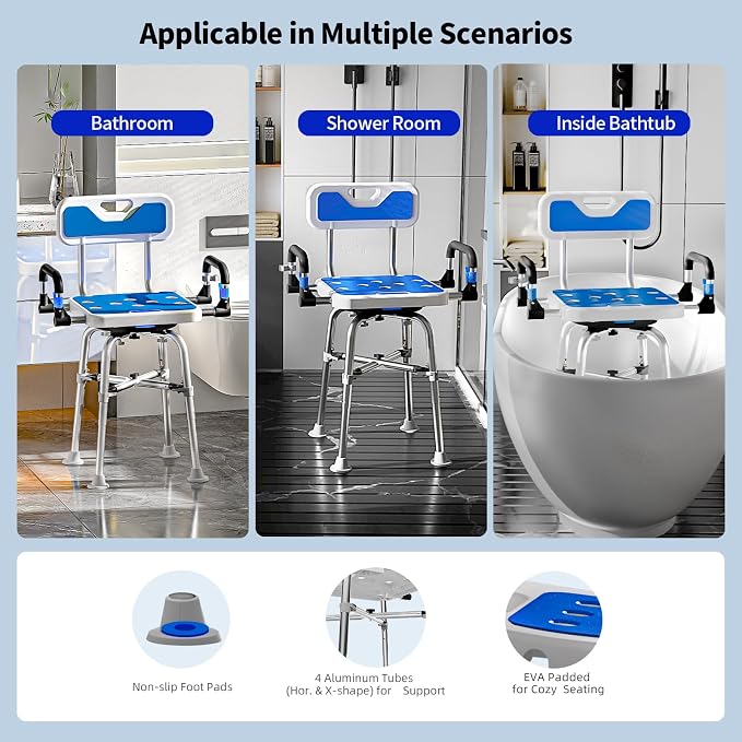 Swive Shower Chair with Arms and Back Heavy Duty 500 lbs - Image 5