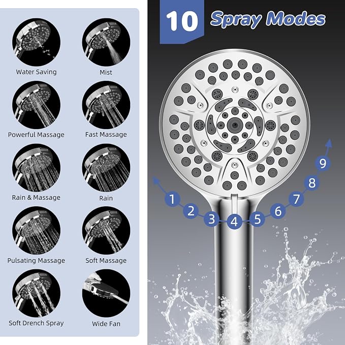 Hibbent Upgraded cUPC Certified 13'' Shower Head Combo, High Pressure 5 Spray - Image 3