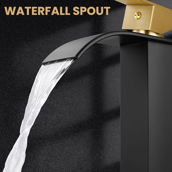 Airuida Waterfall Bathroom Tall Vessel Faucet Matte Black&Brushed Gold Vanity - Image 4