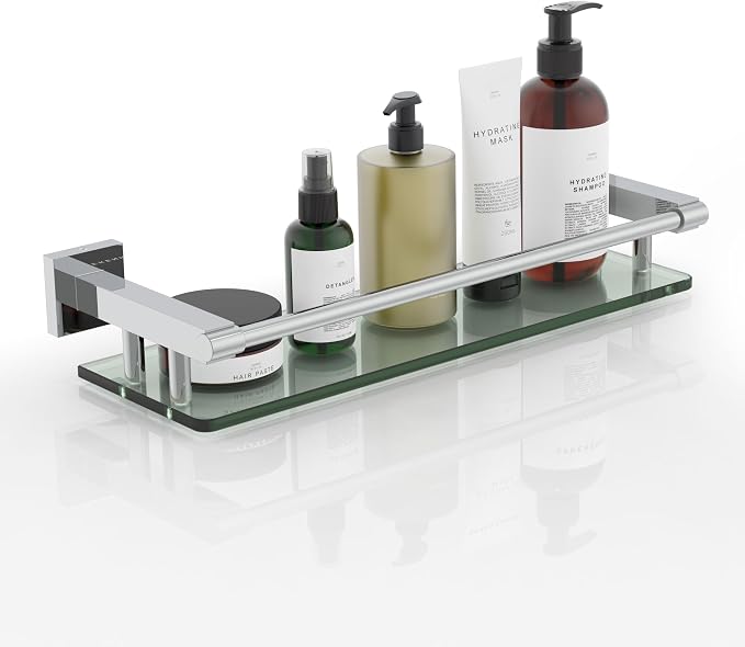 Glass Shelves for Wall, Chrome Stainless Steel & Tempered Glass Glass Shelf for by SFGSOWOR