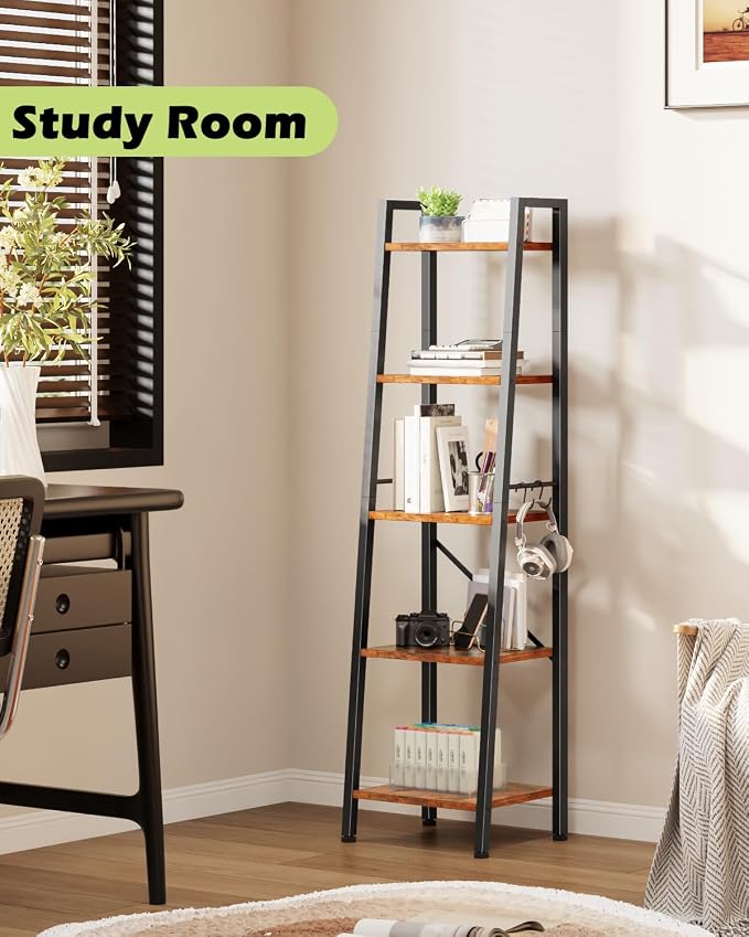 Furologee 5 Tier Ladder Shelf Bookcase, Tall Narrow Bookshelf - Image 6