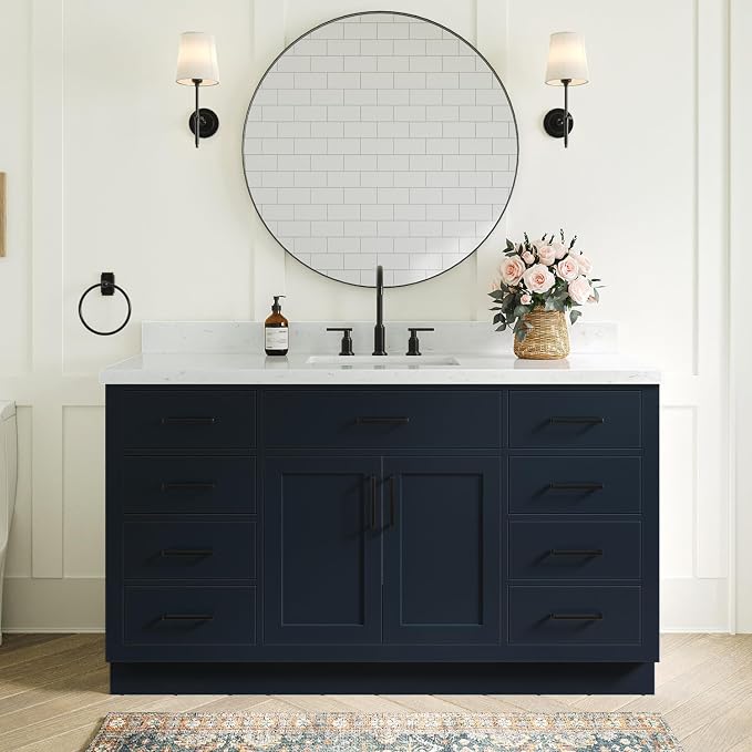 ARIEL 60" Midnight Blue Bathroom Vanity, 1.5" Edge Carrara White Quartz - Image 3