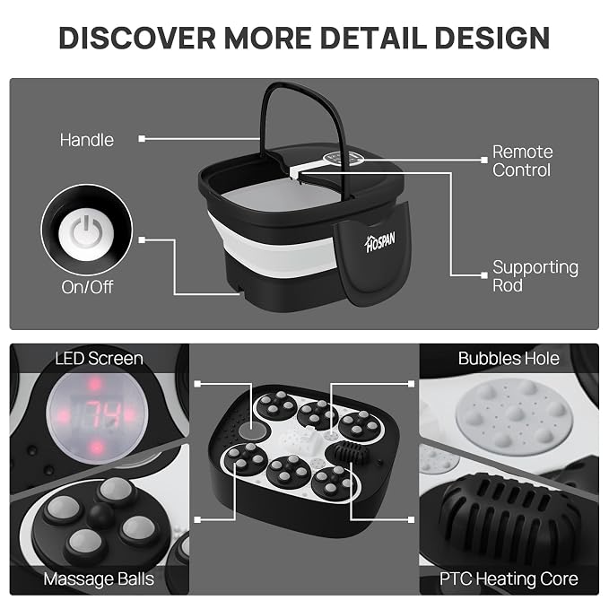 HOSPAN Collapsible Foot Spa Electric Rotary Massage, Foot Bath - Image 6