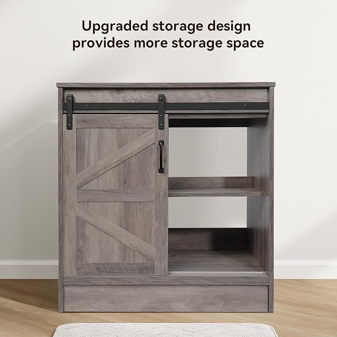 30" Barn Door Bathroom Vanity, Farmhouse Style Standing Pedestal Cabinet - Image 3