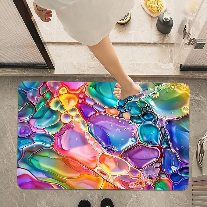 Bath Mat Rug, Rainbow Bubble Non Slip Quick Dry Super Absorbent Thin Bathroom - Image 7
