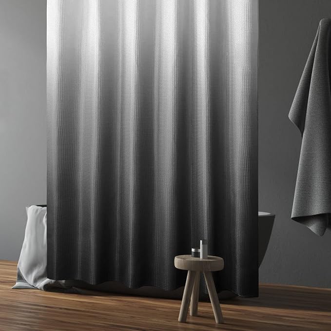 Gibelle Small Stall Shower Curtain 36 x 72, Narrow Half Black Ombre Shower - Image 2