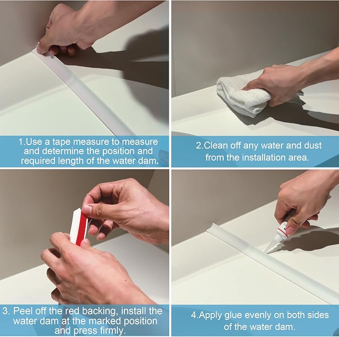 67Inch Shower Threshold Water Dam, Self-Adhesive Silicone Shower Barrier Water - Image 8