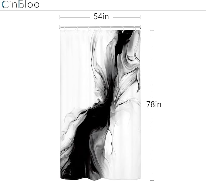 Cinbloo Black and White 54Wx78H Shower Curtain Marble Abstract Modern - Image 5
