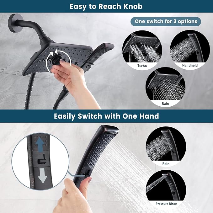 BRIGHT SHOWERS High Pressure Dual Shower Head Combo, Oil Rubbed Bronze Rainfall - Image 2