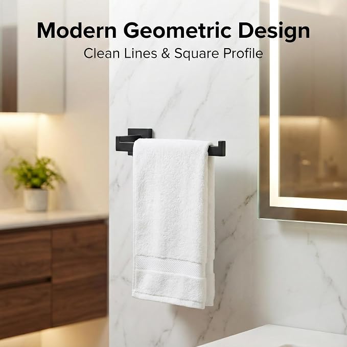 5 Piece Bathroom Hardware Set Matte Black, SUS304 Stainless Steel Towel Bar Set - Image 4