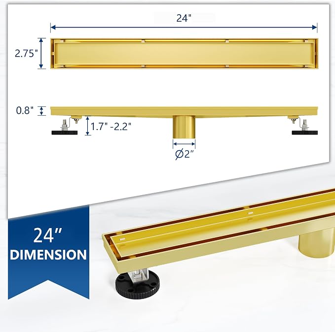 Neodrain 24-Inch Gold Linear Shower Drain - Image 3