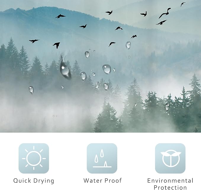 Riyidecor Extra Wide Green Mountain Shower Curtain 108Wx72H Inch Rustic Nature - Image 7