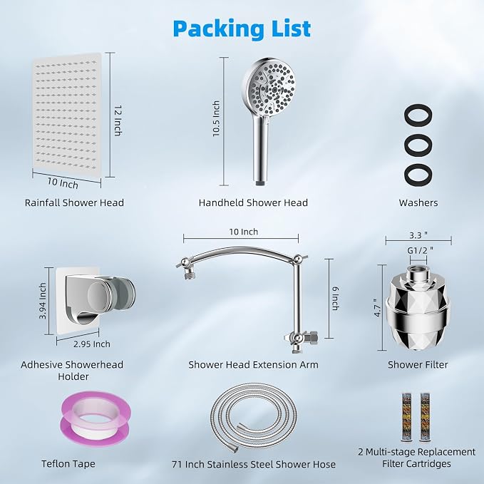 Hibbent All Metal 12'' Dual Filtered Rainfall Shower Head Combo, High Pressure - Image 8