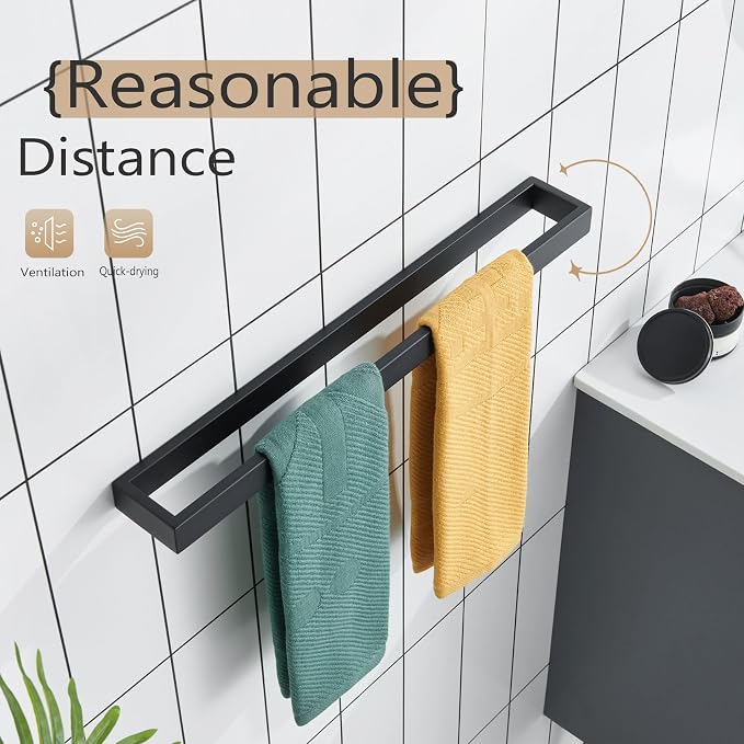 KOKOSIRI Towel Bar Matte Black Bath Towel Holder 24-Inch Kitchen Rack Stainless - Image 4