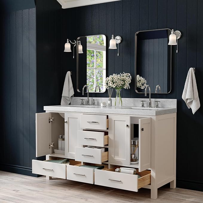 ARIEL Cambridge 60 Inch Grey Bathroom Vanity Double Sink, Solid Wood, Carrara - Image 3