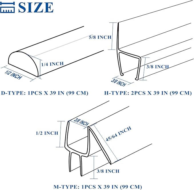 Frameless Shower Door Seal Set 4 Pack x 39 Inch HDM Glass Shower Door Bottom - Image 3