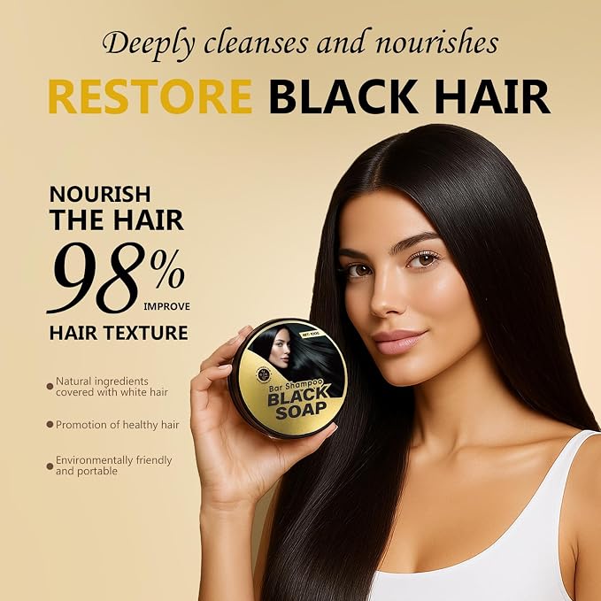 Black Hair Soap Bar with Bamboo Charcoal & Herbal Extracts - Image 3