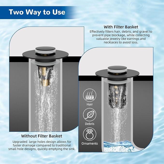 Hibbent Upgraded 3 in 1 Bathroom Sink Drain Strainer, Universal Pop Up Stopper - Image 3