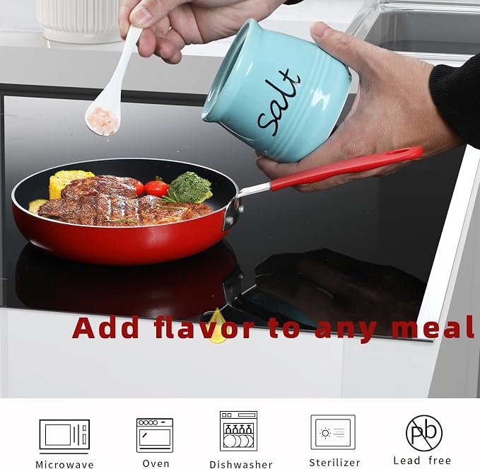 ONTUBE Ceramic Salt Bowl with Lid and Spoon 12oz - Image 2