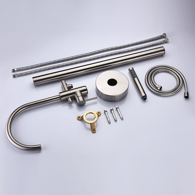 Freestanding Tub Filler Bathtub Faucet Brushed Nickel Floor Mount Single Handle - Image 7