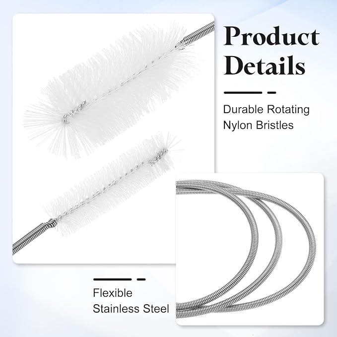 HARFINGTON 3pcs Flexible Long Drain Brush Straw Cleaner Set 61.02" Stainless - Image 3