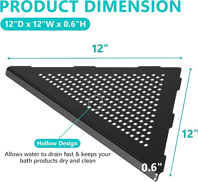2 Pack Bathroom Corner Shelf, Recessed 12" Corner Shower Shelf, SUS304 - Image 2