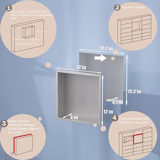 No Tile Needed Shower Niche for Bathroom Storage, Recessed Wall Niche, Shower - Image 2
