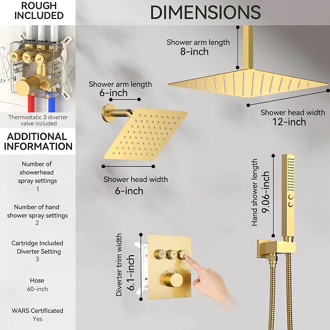 Brushed Gold Shower System, STARBATH Ceiling Mounted 10+6 Inch Rainfall Shower - Image 5