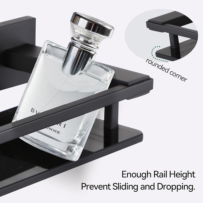 LANC Black Bathroom Shelves Glass Shelf 20-Inch Floating Tempered Glass Shelf - Image 9